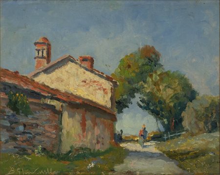 BENEDETTO GHIVARELLO<BR>Torino 1882 - 1955<BR>"Paesaggio campestre con figure"