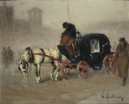 CESARE TUBINO<BR>Genova 1899 - 1990<BR>"Carrozza con vetturino"