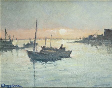 ENRICO BOGGIONE<BR>Torino 1889 - 1985<BR>"Tramonto - Mare del Vales - Inghilterra" 1964