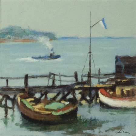 MARIO LISA<BR>Torino 1908 - 1992<BR>"Paesaggio lacustre" 1976