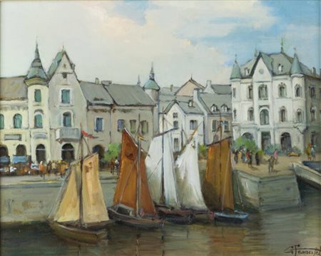 GILBERTO FRANCISETTI<BR>Torino 1933<BR>"Raduno di vele nel porto di Alesud - Norvegia" 2001