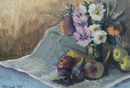DINO ALIBERTI<BR>Torino 1935<BR>"Natura morta con fiori" 1969