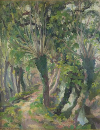 MARIO MICHELETTI<BR>Balzola Monferrato (AL) 1892 - 1975 Torino<BR>"Paesaggio con alberi"