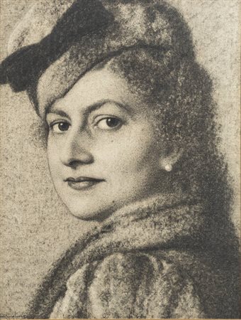 MARIO REVIGLIONE<BR>Torino 1883 - 1965<BR>"Ritratto di signora impellicciata"