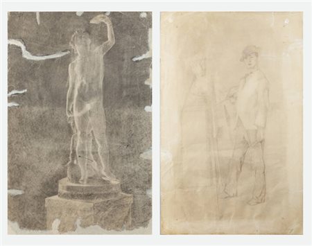 PLINIO NOMELLINI<BR>Livorno 1866 - 1943 Firenze<BR>"Il pittore al cavalletto" e al retro "Figura accademica"