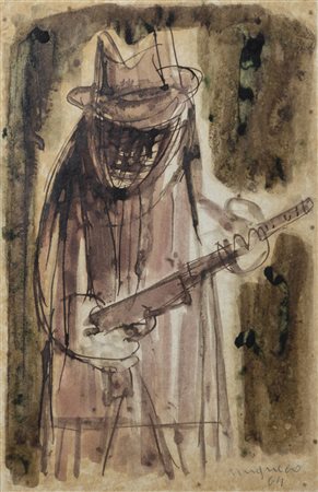 GIUSEPPE MIGNECO<BR>Messina 1908 - 1997 Milano<BR>"Figura con fucile" 1964