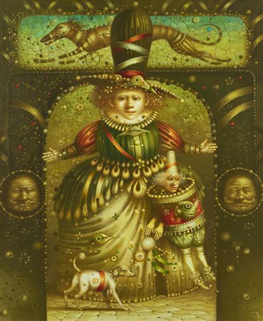 LEONID SERGEEV<BR>Mosca (Russia) 1953 - 2022<BR>"Composizione con figure e cani"