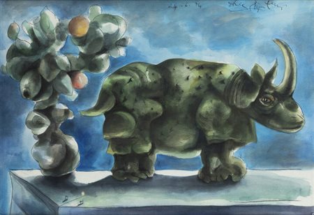 ERCOLE PIGNATELLI<BR>Lecce 1935<BR>"Rinoceronte come soprammobile" 24/6/1974