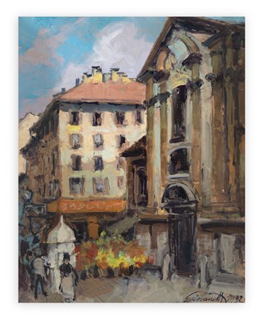 RAIMONDO GIOVANETTI (GIOVANETTI DA CORREGGIO) (1898-1978) - Milano quanto eri bella nei 3 alberghi verso San Satiro 1932