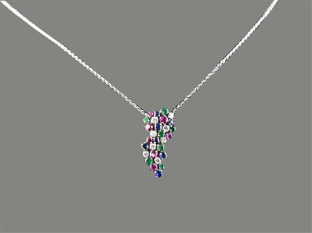 PENDENTE "TUTTI FRUTTI" CON CATENINA IN ORO BIANCO catena e pendente in oro...