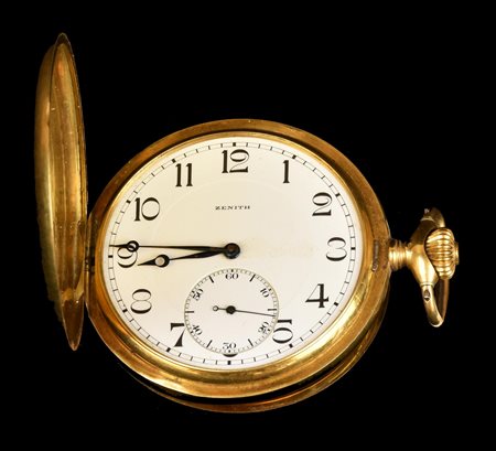 OROLOGIO DA TASCA IN ORO GIALLO, ZENITH doppia cassa in oro 18 kt, quadrante...