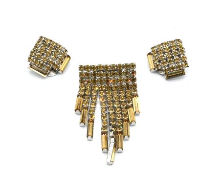 ORECCHINI A CLIP E SPILLA EMILIO SCHUBERTH in metallo cromato con piccolo...