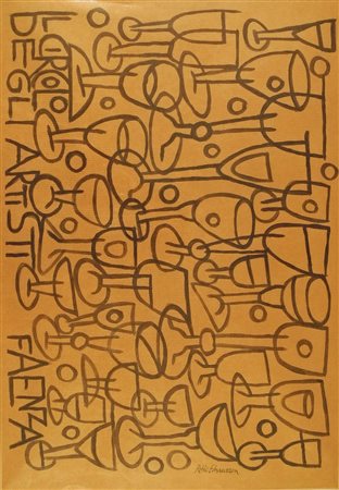 PABLO ECHAURREN (Roma,1951) "Il circolo degli artisti, Faenza" tecnica mista...