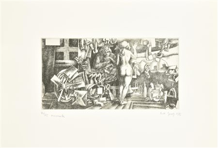 Rudi Gorog MEZZANOTTE incisione su carta Fabriano, battuta cm 15,5x30, su...