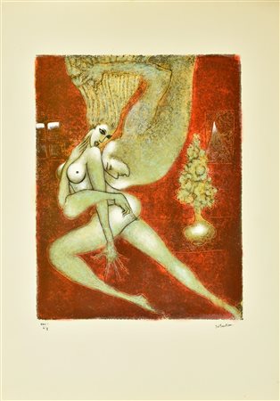 Sebastian MADAME ET SON FANTOME serigrafia materica su carta ritoccata a...