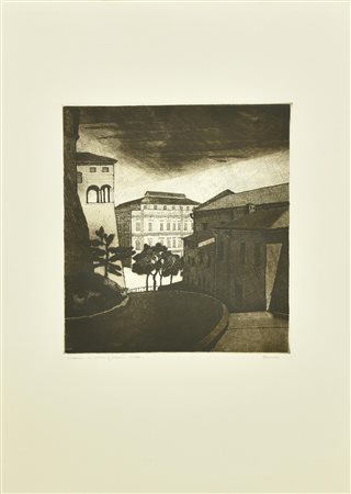 Diego Donati NOTTURNO SU PIAZZA maniera nera su carta, battuta cm 24x19, su...