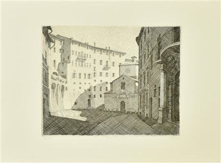 Diego Donati PIAZZA PICCININO acquaforte su carta, battuta cm 22x29, su...