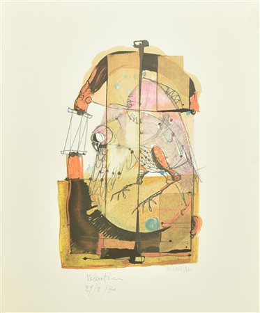 Livio Orazio Valentini UCCELLI litografia su carta, cm 60x50, es. s.t. firma...