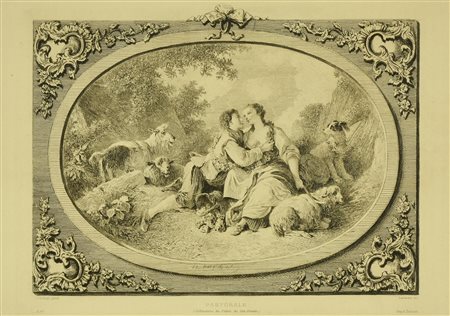 Adolphe Lalauze PASTORALE stampa su carta, cm 20x26 firma in lastra e titolo