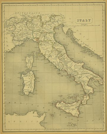 J. Gellanly MAPPA D'ITALIA stampa su carta, cm 40x35 firma in lastra