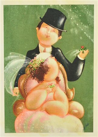 Nicola Vietti GLI SPOSI stampa su tela, cm 25x18 firma L'opera presenta...