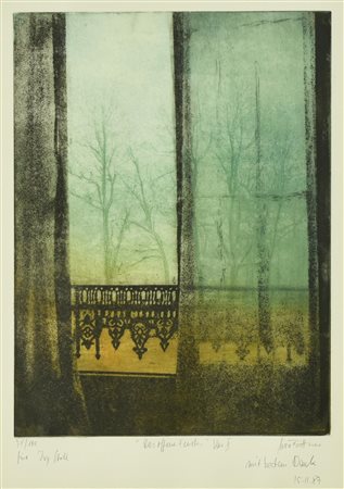 Eva Maria Bittner DALLA FINESTRA acquaforte su carta, battuta cm 39x29,3, su...