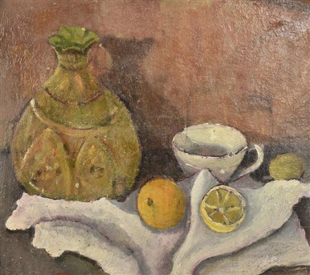 Anonimo NATURA MORTA olio su cartone, cm 41x45 lievi difetti