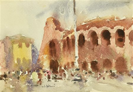 Giulio Falzoni COLOSSEO acquarello su carta, cm 20x28 firma lievi difetti