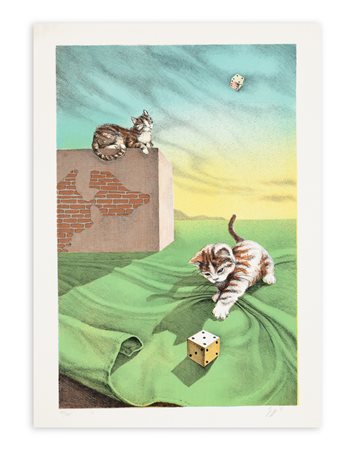 GIULIANO GIUGGIOLI (1951) - Gattino con i dadi