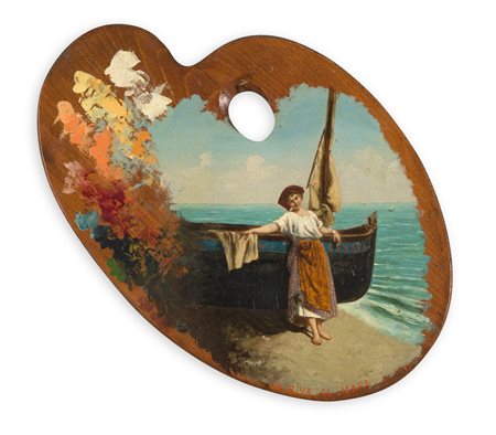 ATTRIBUITO A ANTONIO VARNI (1841-1908) - In riva al mare, 1901