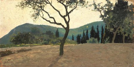 Eugenio Cecconi (Livorno 1842 - Firenze 1903) PAESAGGIO CON ALBERI olio su...