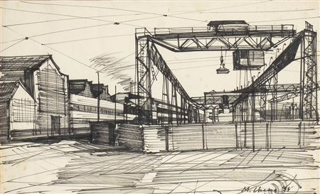 MAURO CHESSA (Torino, 1933 - 2022): Paesaggio industriale, 1954