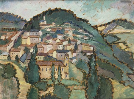 ANONIMO: Vista di paese in collina