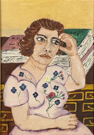 ANONIMO: Ritratto di donna con vestito a fiori