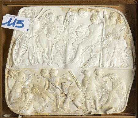 ANONIMO: Bassorilievo moderno su due registri raffgurante scene di ambito romano