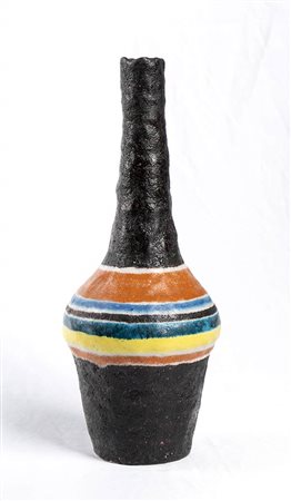 ANDREA D’ARIENZO (Vietri, 1911 - 1995): Vasetto nero a strisce policrome