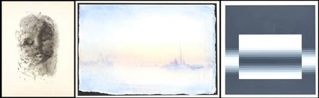 ANONIMO: Lotto  di un acquarello e due litografie