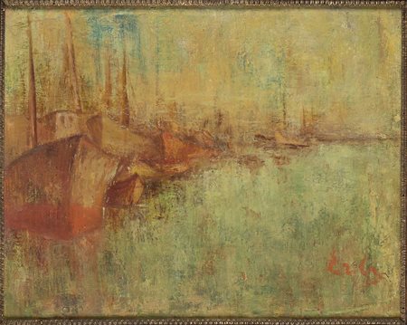 ANONIMO: Paesaggio marino con barche