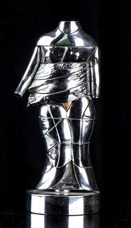 MIGUEL BERROCAL (Villanueva de Algaidas, 1933- Antequera, 2006): Scultura in metallo nichelato MINI CARIATIDE