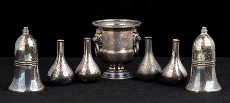 Lotto di set con segnaposto, sale e pepe in lega argentata