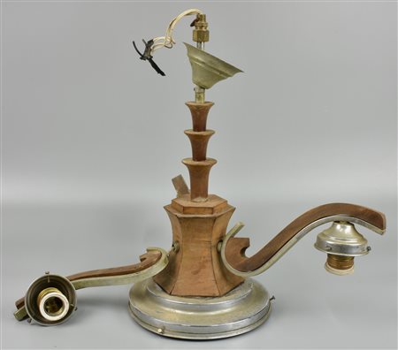 LAMPADARIO DECO in legno e alluminio, a 4 luci h 43 cm, diam 45 cm Italia,...