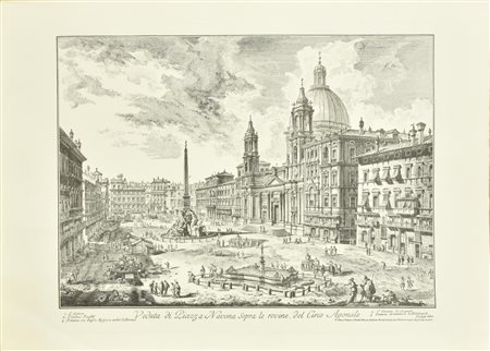 VEDUTA DI PIAZZA NAVONA incisione su carta, battuta cm 43x58 su foglio cm 50x70