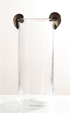 Venini, Vaso cilindrico in vetro trasparente, Murano, Anni ‘80.
