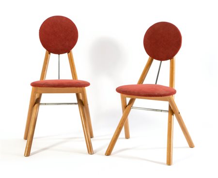 Coppia di sedie richiudibili in legno, Italia, Anni ‘80.