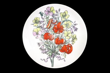 Piero Fornasetti - Piatto in porcellana bianca, serie limitata e numerata (n°12) intitolata "fiori", 60's
