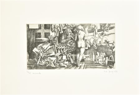 Rudi Gorog MEZZANOTTE incisione su carta Fabriano, battuta cm 15,5x30, su...
