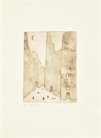 F. P. Giulio SPICCHIO DI LUNA incisione su carta, battuta cm 24x18, su foglio...