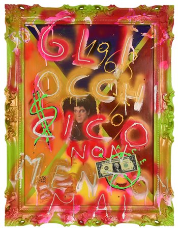 Keylo SCARFACE tecnica mista con collage entro cornice invasa, cm 80x60 sul...