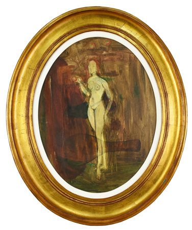 Anonimo NUDO FEMMINILE olio su tela ovale, cm 60x45