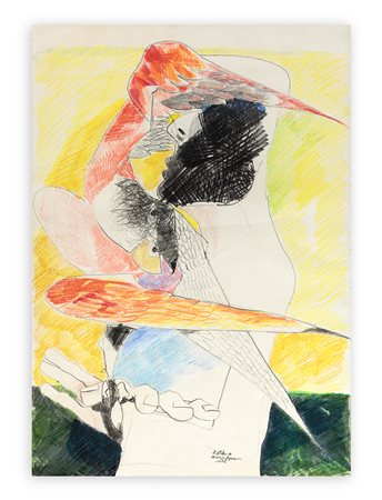 ENNIO CALABRIA (1937) - Studio per figura con volatile, 1971